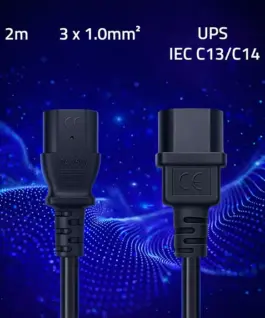 Alternative view of Qoltec Power кабел IEC C13 C14 3x1.0mm2 Pure copper 2m