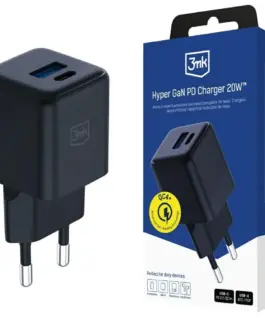 3MK зарядно GaN 20W QC4+ 1xUSB-A 1xUSB-C черен
