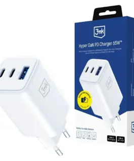3MK зарядно GaN 65W QC4+ 1xUSB-A 2xUSB-C бял