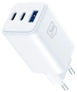 3MK зарядно GaN 65W QC4+ 1xUSB-A 2xUSB-C бял