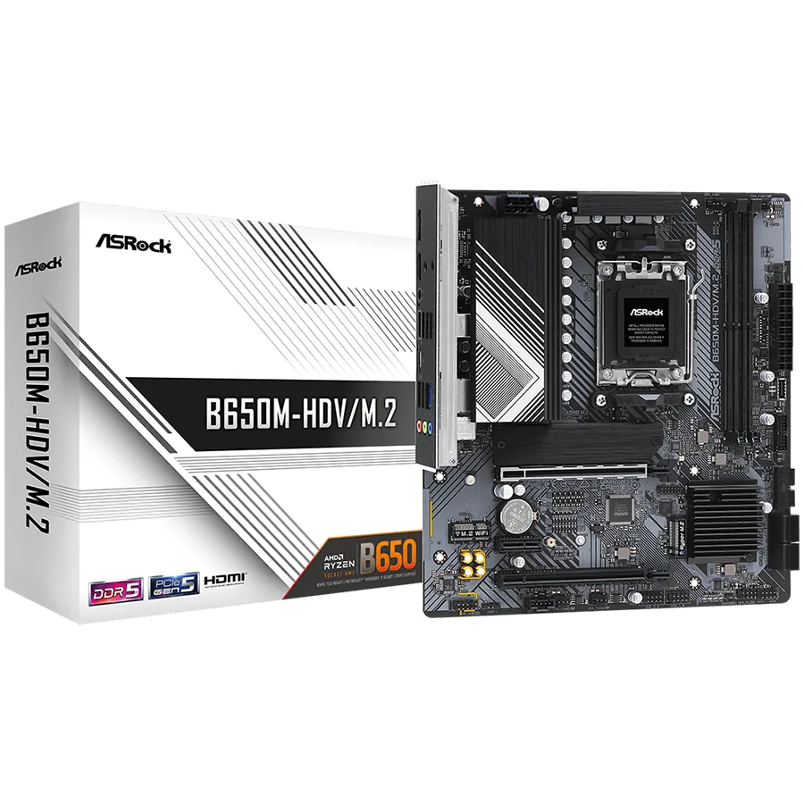 Дънна платка ASROCK MB Desktop B650M-HDV/M2 AM5 2x DDR5 2x PCIe 4.0 x16 1x PCIe 4.0 x1 1x Blazing M.2(PCIe Gen5x4) 1x Hy