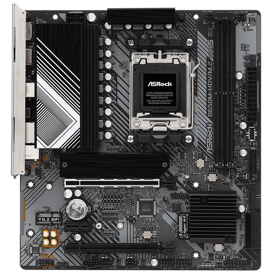 Дънна платка ASROCK MB Desktop B650M-HDV/M2, AM5, 2x DDR5, 2x PCIe 4.0 x16, 1x PCIe 4.0 x1, 1x Blazing M.2(PCIe Gen5x4), 1x Hyper M.2(PCIe Gen4x4), 1x M.2, 4x SATA3 6.0 Gb/s, 1x HDMI, 1x DisplayPort, 2.5G LAN, 7x USB 3.2, 8x USB 2.0, 1x USB-C - Image 2