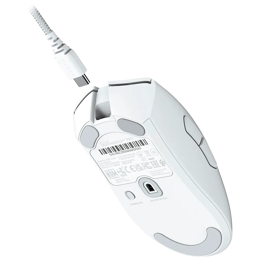Геймърска мишка Razer DeathAdder V3 Pro - White Edition, Ergonomic Wireless Gaming Mouse, Speedflex Charging Cable USB Type C, 30000DPI, Optical Mouse Switches Gen-3, 63 g, Focus Pro 30K Optical Sensor - Image 4