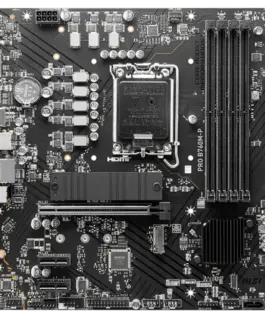 Alternative view of Дънна платка MSI PRO B760M-P, mATX, LGA 1700, Dual Channel DDR5 6800, 1x PCIe x16 slots, 2x M.2 slots, 1x HDMI, 1x DP, 1x VGA, 1x USB 3.2 Gen 2 Type-C, 1x USB 3.2 Gen 1, 4x USB 2.0, 7.1 HD Audio, 1Gbps LAN, 3Y