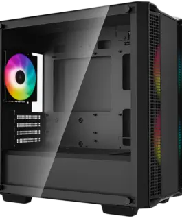 Alternative view of Кутия за компютър DeepCool CC360 ARGB, Mid Tower, Mini-ITX/Micro-ATX, 1xUSB3.0, 1xUSB2.0, 1xAudio, 3x120mm Pre-Installed ARGB Fans, Tempered Glass, Mesh Panel, Black, R-CC360-BKAPM3-G-1