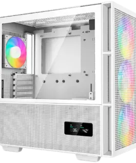 Alternative view of Кутия за компютър DeepCool CH560 Digital WH, Mid Tower, Mini-ITX/Micro-ATX/ATX/E-ATX, 1xUSB3.0, 1xType-C, 1xAudio, 3x140mm+1x120mm Pre-Installed ARGB Fans, Tempered Glass, Mesh Panels, Dual-Status Digital Display, GPU Support Arm, White, R-CH560-WHAP