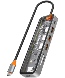 USB хъб CANYON hub DS-13 7in1 4k USB-C Transparent Space Grey