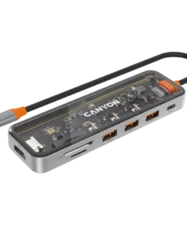 Alternative view of USB хъб CANYON hub DS-13 7in1 4k USB-C Transparent Space Grey