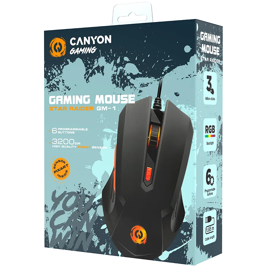 Геймърска мишка CANYON mouse Star Raider GM-1 RGB 6buttons Wired Black - Image 3