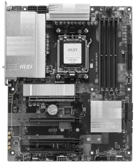 Alternative view of Дънна платка MSI PRO B850-P WIFI, ATX, Socket AM5, 4x DDR5 Dual Channel DDR5 up to 8200(OC)MHz, 4x PCIe 3.0 16 slots, 3x M.2 slots, 4x USB 2.0, 1x USB 5Gbps, 1x USB 10Gbps, 2x USB 10Gbps Type-C, HDMI, 7.1 HD Audio, 5G LAN, WiFI 7, BT, 3Y