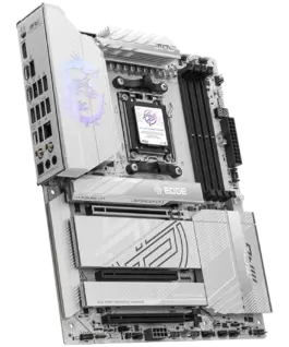 Alternative view of Дънна платка MSI MPG X870E EDGE TI WIFI, ATX, Socket AM5, 4x DDR5 Dual Channel DDR5 up to 8400(OC)MHz, 3x PCIe 3.0 x16 slot, 4x M.2 slot, 4x USB 2.0, 5x USB 10Gbps, 1x 10Gbps Type-C, 1x 40Gbps Type-C, HDMI, 7.1 HD Audio, 5G LAN, WiFI 7, BT, 3Y