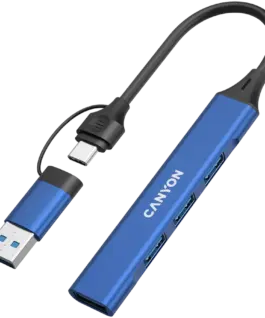 USB хъб CANYON hub DS-02 4in1 USB-A/C Blue