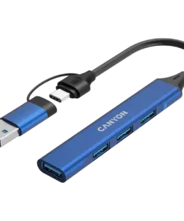 USB хъб CANYON hub DS-02 4in1 USB-A/C Blue