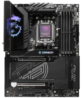 Alternative view of Дънна платка MSI MPG X870E CARBON WIFI, ATX, Socket AM5, 4x DDR5 Dual Channel DDR5 up to 8400(OC)MHz, 3x PCIe 3.0 x16 slot, 4x M.2 slot, 9x USB 10Gbps, 2x 10Gbps Type-C, 2x 40Gbps Type-C, HDMI, 7.1 HD Audio, 2.5+5G LAN, WiFI 7, BT, 3Y