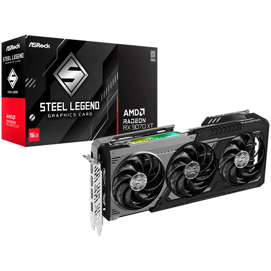Видео карта ASROCK Video Card AMD Radeon RX 9070 XT Steel Legend Dark 16GB GDDR6 256-bit HDMI 3x DP - Image 4