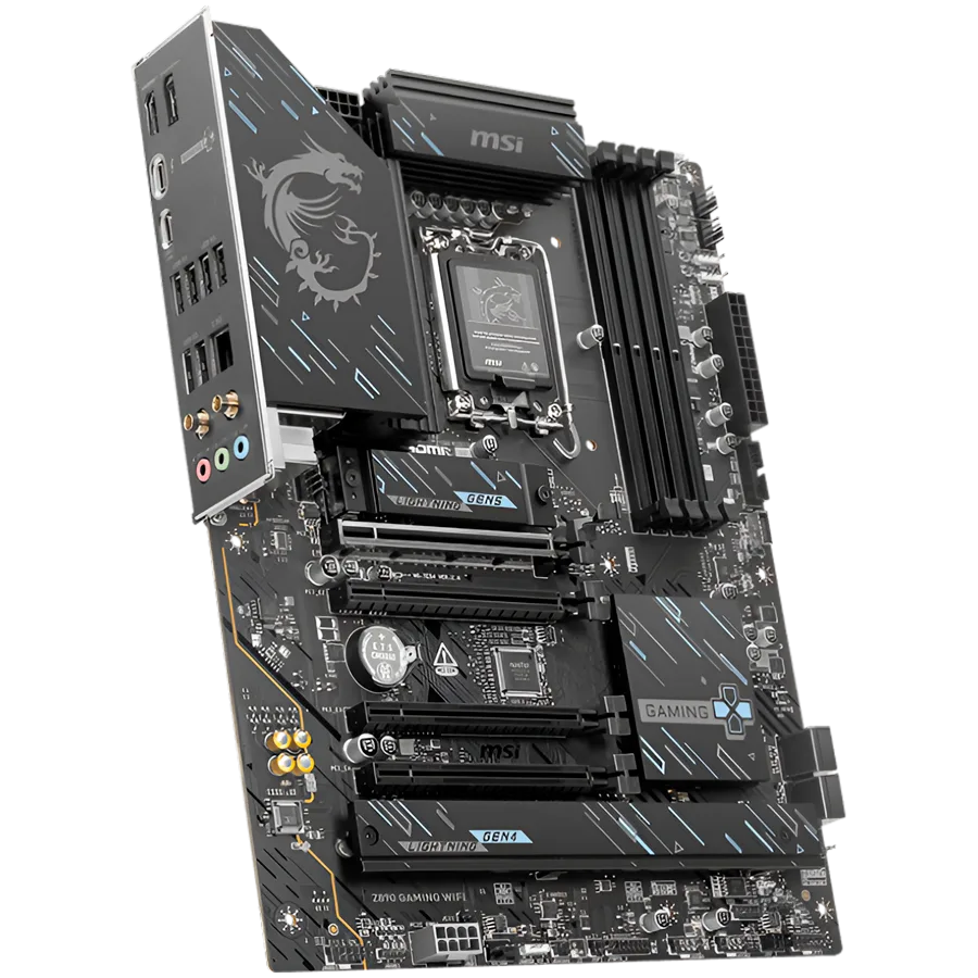 Дънна платка MSI Z890 GAMING WIFI, LGA 1851, Dual Channel DDR5 up to 8800(OC)MHz, 4x PCIe x16 slots, 3x M.2 slots, 6x USB 5Gbps A, 1x USB 20Gbps Type-C, 1x HDMI, 1x Type-C DP, 1x DP, 2.5Gbps LAN, Wi-Fi 7, 7.1 Audio, 3Y Warranty - Image 3