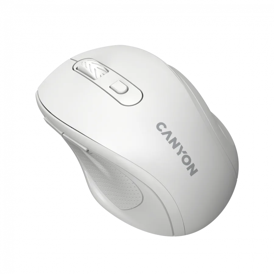 Безжична мишка Canyon 6 buttons wireless 2.4Ghz mouse, MX8650A Sensor, DPI up to 1600,Injection case, 3 M life times left and right switches, 2xAAA battery, ABS material, Size: 105x71x40mm, Weight: 59g, white - Image 3