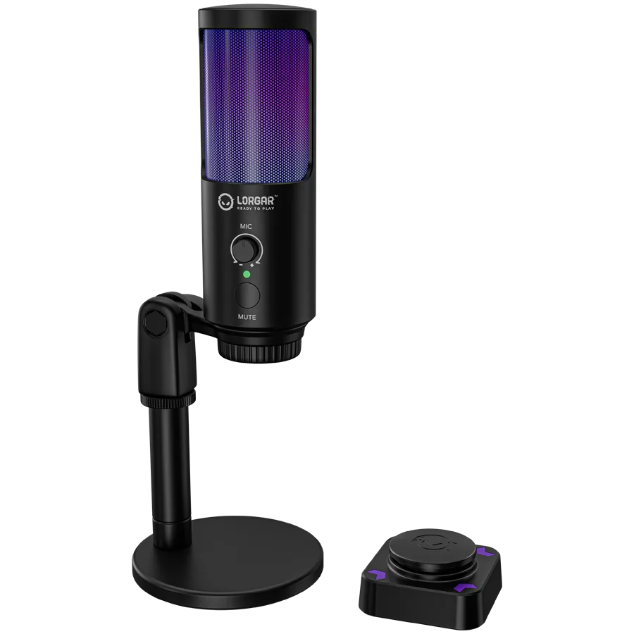 Геймърски микрофон LORGAR SMP40 RGB Microphone with external mute button and metal stand
