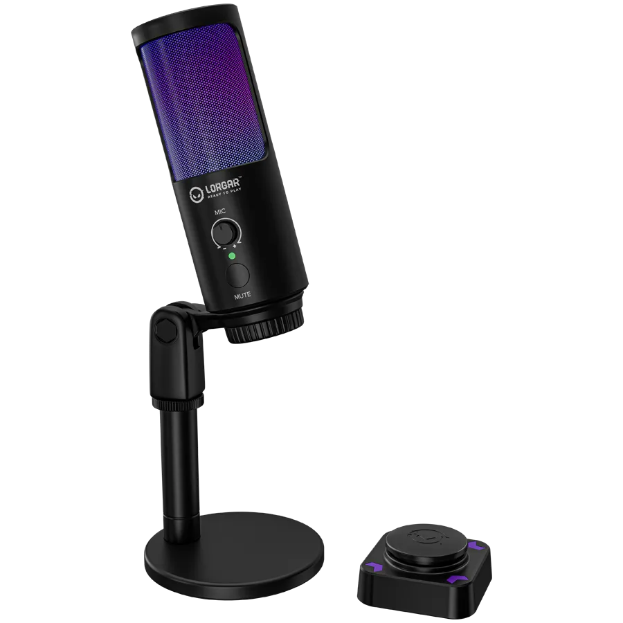 Геймърски микрофон LORGAR SMP40, RGB Microphone with external mute button and metal stand, Black - Image 2