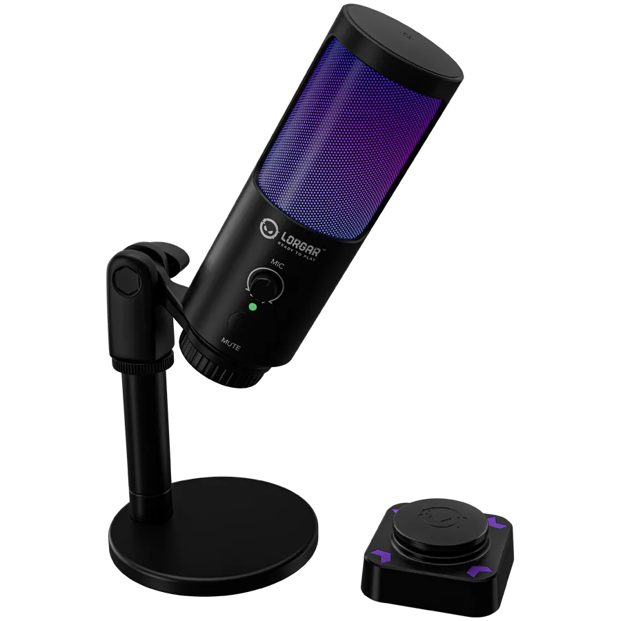 Геймърски микрофон LORGAR SMP40, RGB Microphone with external mute button and metal stand, Black - Image 3