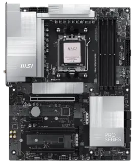 Alternative view of Дънна платка MSI PRO X870E-P WIFI, ATX, Socket AM5, 4x DDR5 Dual Channel DDR5 up to 8200(OC)MHz, 3x PCIe x16 slot, 3x M.2 slot, 4x USB 2.0, 2x USB 5Gbps, 2x USB 10Gbps, 1x 20Gbps Type-C, 1x 40Gbps Type-C, HDMI, 7.1 HD Audio, 5G LAN, WiFI 7, BT, 3Y