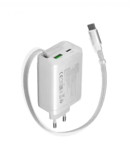 Alternative view of Зарядно за мобилен телефон CANYON charger OnCharge 65RC Build-In Cable USB-C 65W 1xPD 1xQC EU White