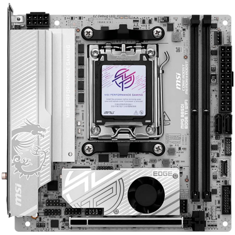 Дънна платка MSI MPG B850I EDGE TI WIFI mITX Socket AM5 Dual Channel DDR5 10000+MHz (OC) 1x PCIe x16 slot 2x M.2 slot 1x