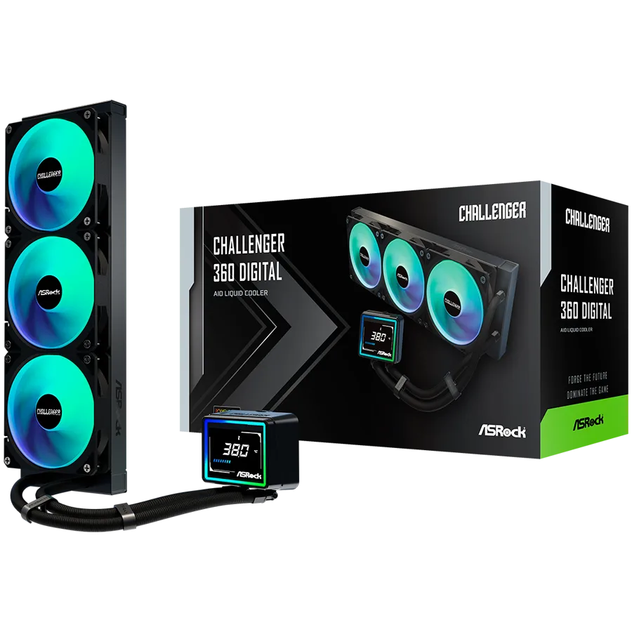 Охладител за процесор Охладител Asrock Challenger 360 Digital AiO liquid cooler ARGB Digital display 360 mm radiator AM5