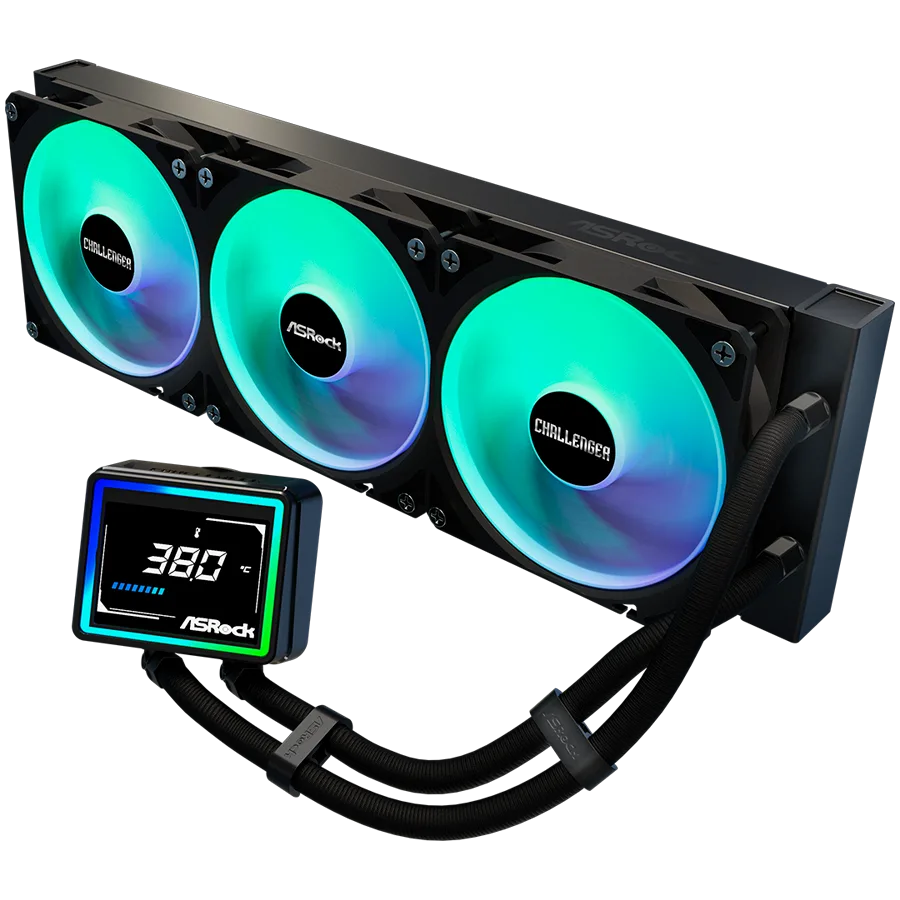 Охладител за процесор Охладител Asrock Challenger 360 Digital, AiO liquid cooler, ARGB, Digital display, 360 mm radiator, AM5, AM4, LGA1851, LGA1700, 90-ACLA36-BAAGA6, Black, 6Y - Image 2