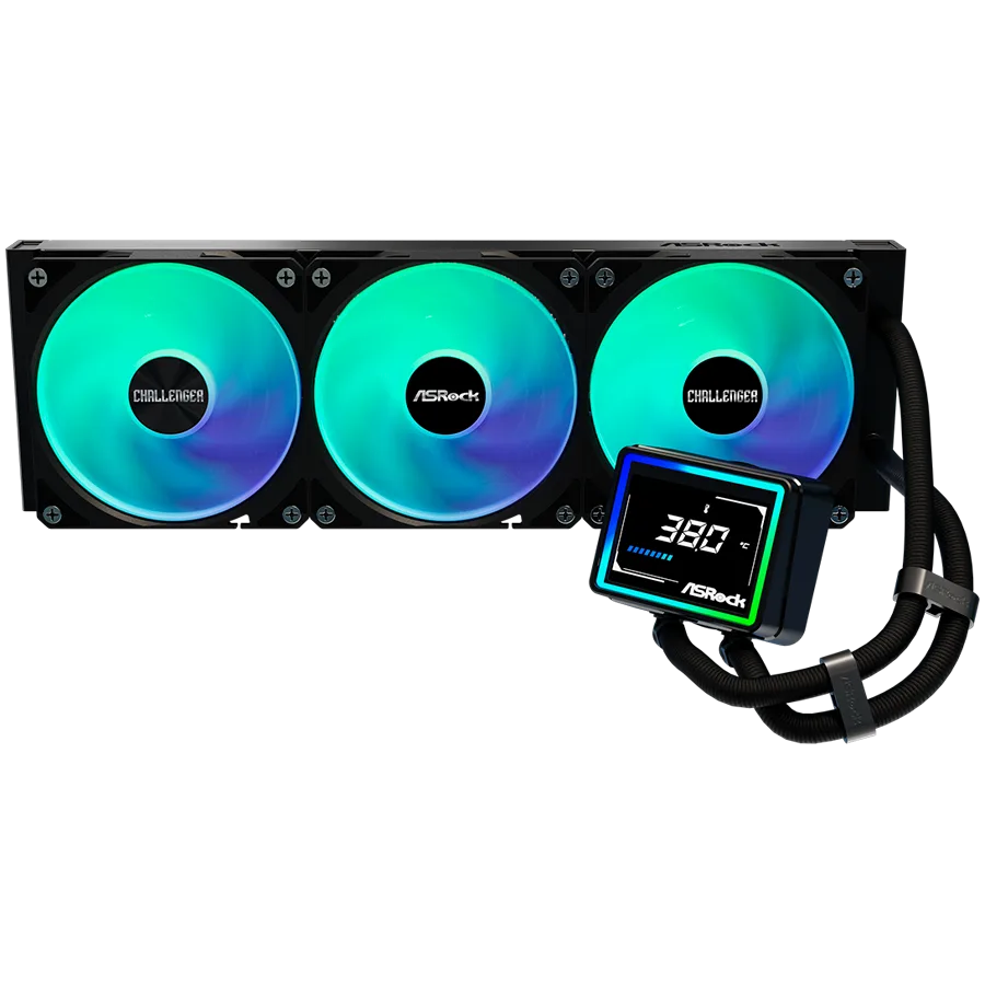 Охладител за процесор Охладител Asrock Challenger 360 Digital, AiO liquid cooler, ARGB, Digital display, 360 mm radiator, AM5, AM4, LGA1851, LGA1700, 90-ACLA36-BAAGA6, Black, 6Y - Image 3