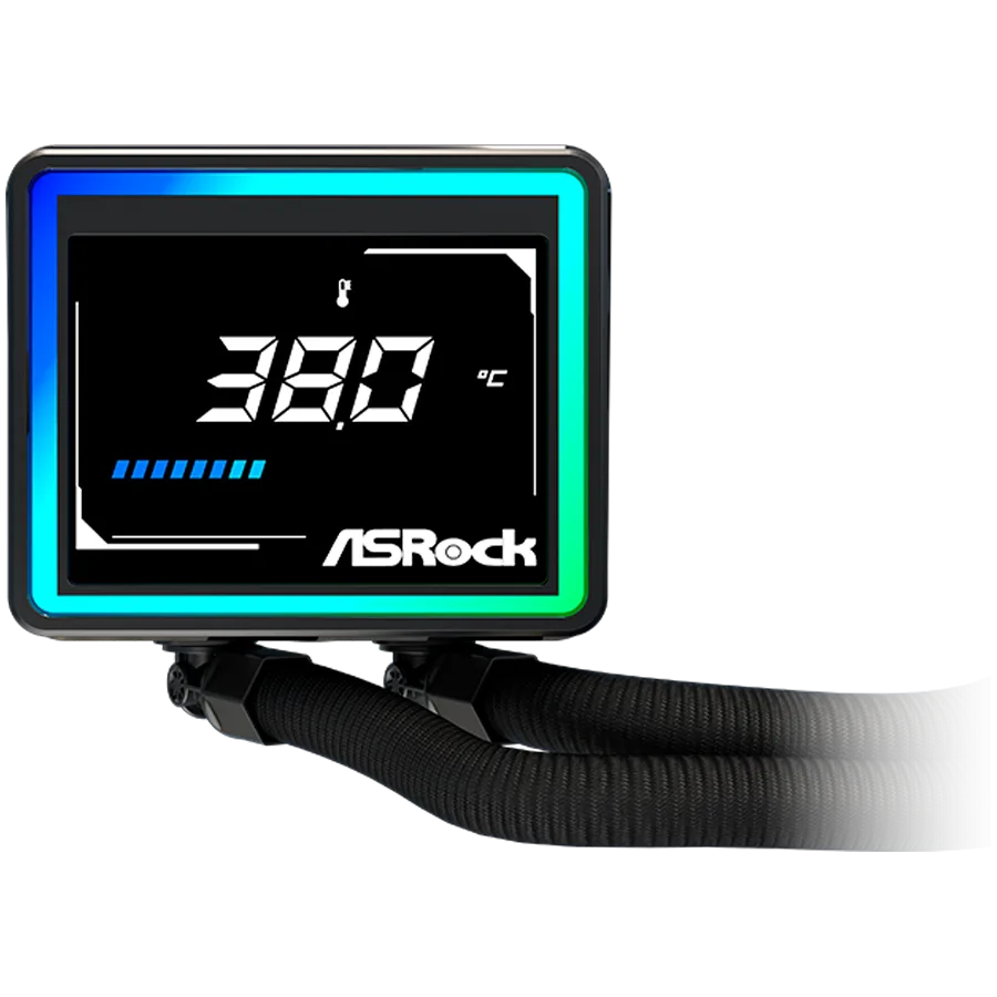 Охладител за процесор Охладител Asrock Challenger 360 Digital, AiO liquid cooler, ARGB, Digital display, 360 mm radiator, AM5, AM4, LGA1851, LGA1700, 90-ACLA36-BAAGA6, Black, 6Y - Image 4