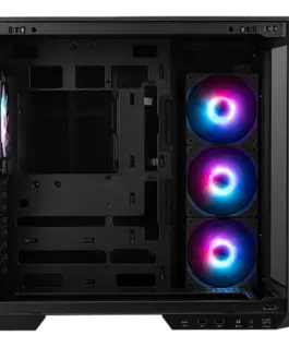Alternative view of Кутия за компютър MSI MAG PANO 100R PZ, Mid-Tower, ATX/M-ATX/ITX, 2x USB 3.2, 1x USB Type-C 20Gbps, 1x Audio/Mic, LED Button, 3x 120mm Reverse Blade ARGB + 1x 120mm ARGB Fans, ARGB Fan Hub, Mesh Panel, Tempered Glass, Black