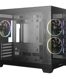 Alternative view of Кутия за компютър DeepCool CG330-3F, Mid Tower, Mini-ITX/Micro-ATX(Rear Connector), 1xUSB3.0, 2xUSB2.0, 1xAudio, 3x120mm Pre-Installed ARGB Fans, Tempered Glass, Mesh Panel, Black, R-CG330-BKNGM3-G