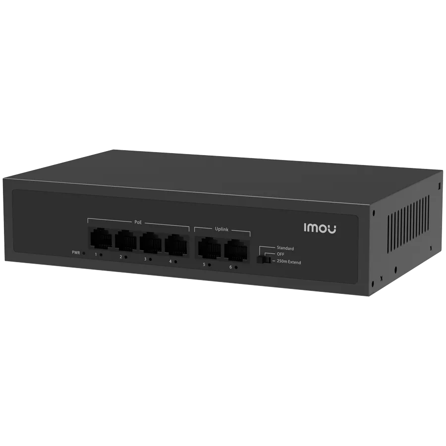 Kомутатор Imou 6-port 100M unmanaged PoE Switch 4x PoE 10/100 2x uplink 10/100 45W total power up to 250m PoE 4KV lighti