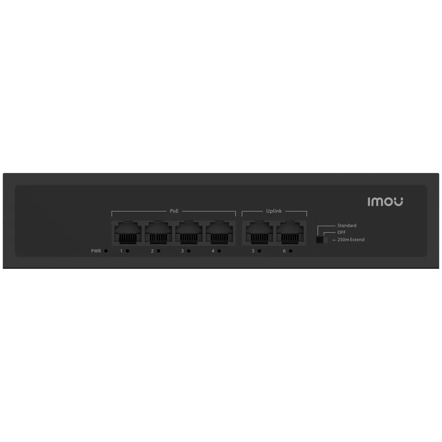 Kомутатор Imou 6-port 100M unmanaged PoE Switch, 4x PoE 10/100, 2x uplink 10/100, 45W total power, up to 250m PoE, 4KV lighting Protection, 802.3af/at, - Image 2