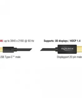 Alternative view of Конвертор Delock, USB-C мъжко - DisplayPort мъжко, 4K 60 Hz, 2 m, Черен
