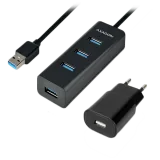 Alternative view of USB хъб AXAGON HUE-S2BP 4x USB3.0 Charging Hub 1.2m Cable, MicroUSB Charging, Incl. AC Adapter