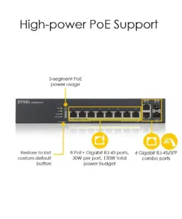 Alternative view of Суич 8-портов ZyXEL GS1920-8HPV2, Gigabit, управляем, PoE