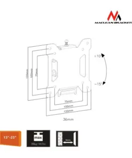 Alternative view of Maclean Universal holder for TV or монитор MC-596 13-23 vesa 100x100 20kg