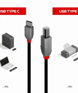 КАБЕЛ USB LINDY – USB-B to USB-C – USB 2.0 Type C to B Cable – Anthra Line – 3