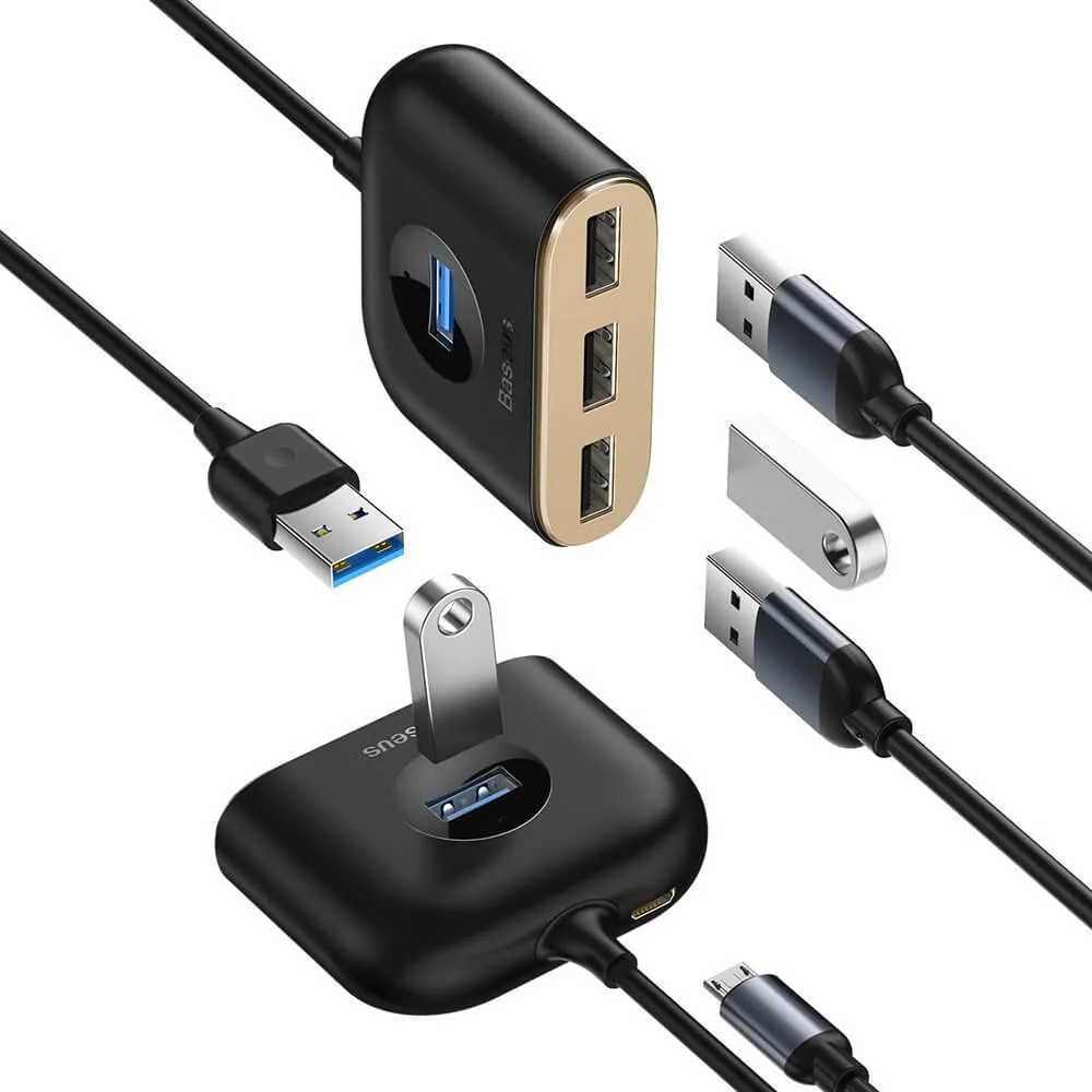 USB хъб Baseus Square round 4 в 1 с 3х USB 2.0, 1х USB 3.0 порта, черен - Image 3
