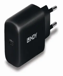 Alternative view of ЗАХРАНВАЩ АДАПТЕР LINDY - USB-C - fast charging - 65W - IN: Euro plug - OUT: USB-C - Black - PN 73426