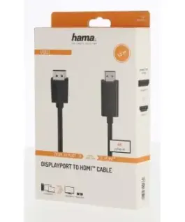 Alternative view of Кабел HAMA 200712, DisplayPort v.1.2 мъжко - HDMI мъжко, Ultra-HD, 4K, 1.5м, Черен