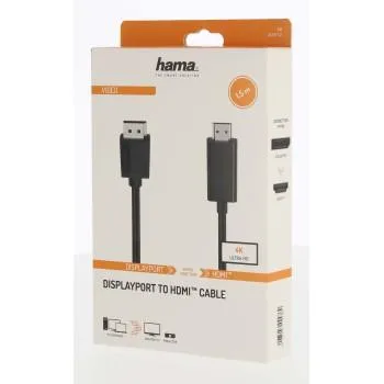 Кабел HAMA 200712, DisplayPort v.1.2 мъжко - HDMI мъжко, Ultra-HD, 4K, 1.5м, Черен - Image 2