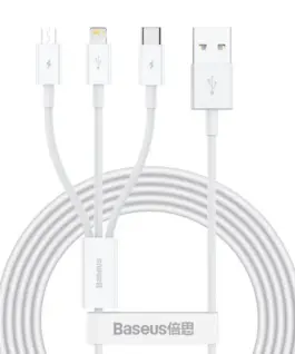 Кабел Baseus Superior 3 в 1 USB-А към Lightning microUSB и USB-C 1.5м бял
