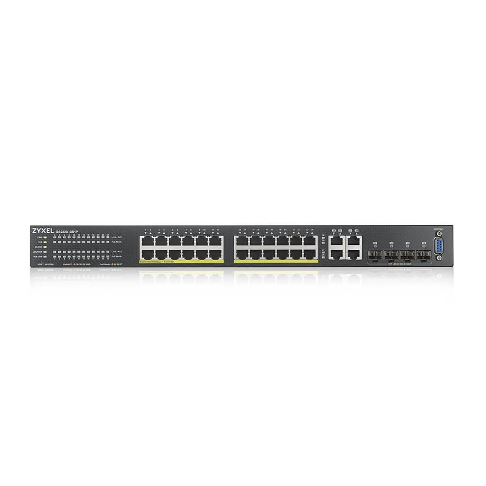 Суич ZyXEL GS-2220-28HP, 24 портов Layer2+, 24x Gigabit PoE + 4x Gigabit combo (RJ45/SFP), Управляем - Image 2