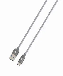 Alternative view of Кабел Skross, USB-A - USB-C, Метална оплетка, 1.20 м, Сив