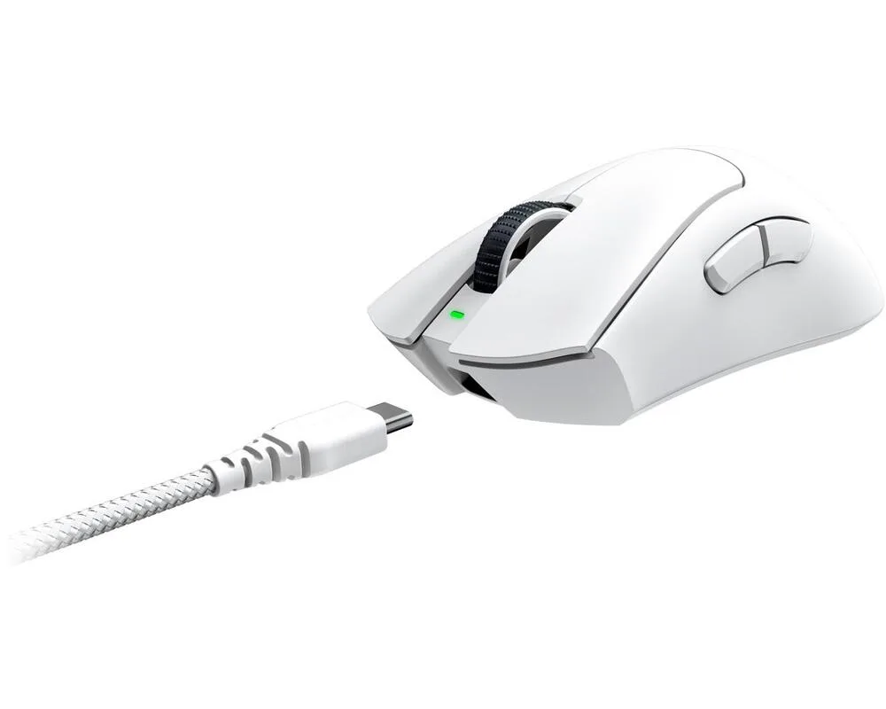 Геймърска мишка Razer DeathAdder V3 Pro - White Edition, Ergonomic Wireless Gaming Mouse, Speedflex Charging Cable USB Type C, 30000DPI, Optical Mouse Switches Gen-3, 63 g, Focus Pro 30K Optical Sensor - Image 7