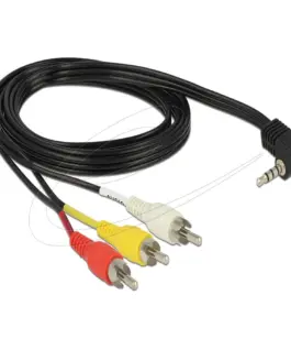 Кабел Delock стерео жак 3.5 mm 4 pin male angled > 3 x RCA male 1.5 m