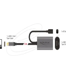 Alternative view of Delock Кабел активен удължителен USB-C към USB-C женско , 5m, (доп. DC захранващ сокет з?